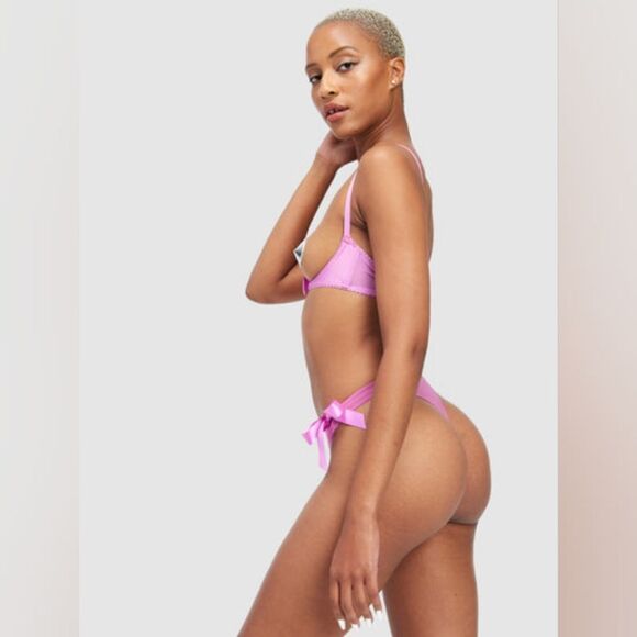 Diaz Satin And Bow Open Cup Bra Set - Picture 2 of 6